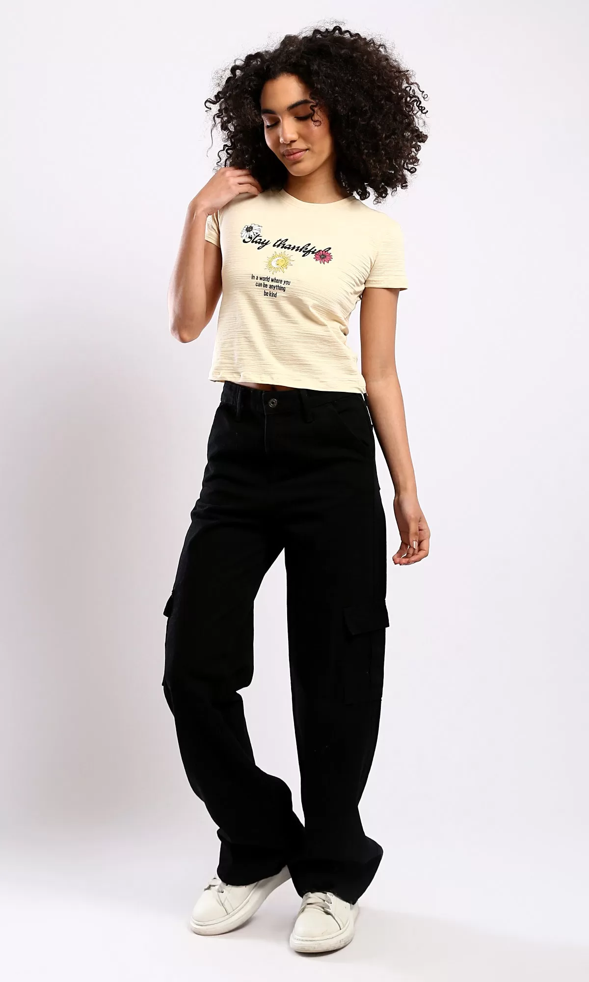 O178803 Textured Beige Regular Tee With Front & Back Print