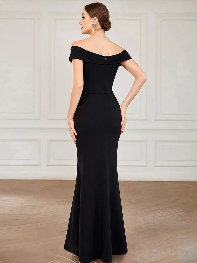 Off-Shoulder Fitted Ruffle Evening Dress