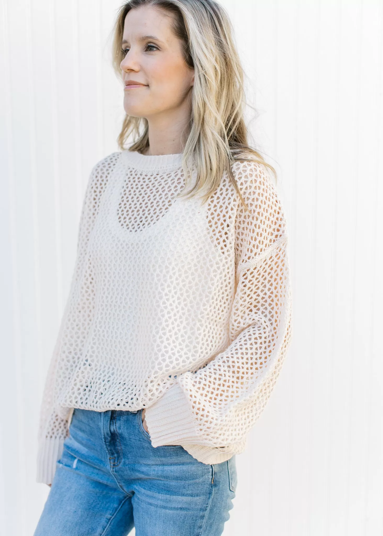 Open Weave Barely Cream Sweater