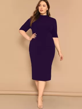 Plus Mock neck Solid Pencil Dress