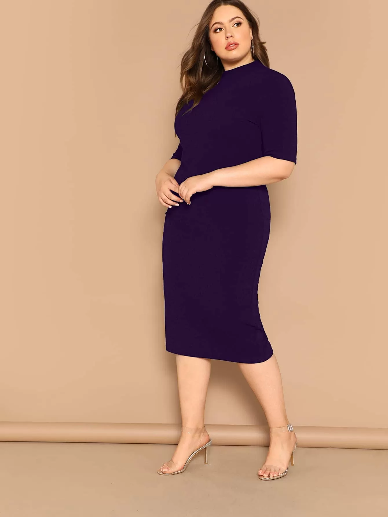 Plus Mock neck Solid Pencil Dress