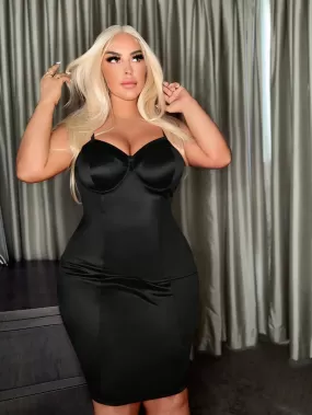 Plus Solid Satin Bustier Bodycon Dress