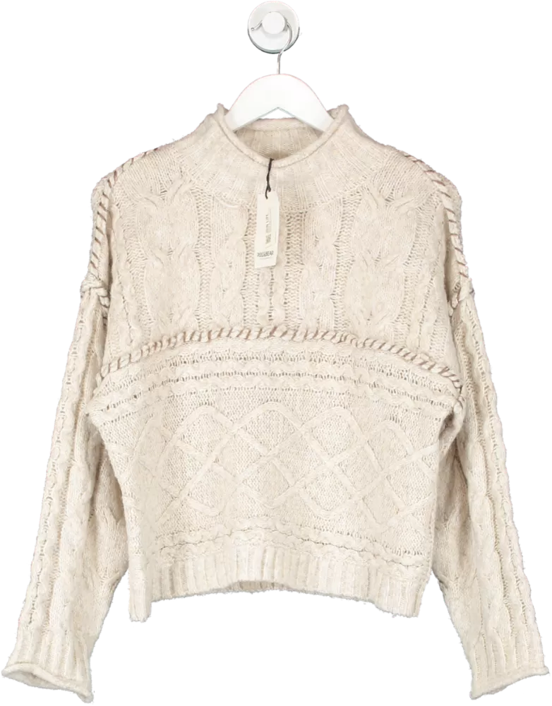 Pull&Bear Beige Cable Knit High Neck Jumper UK S