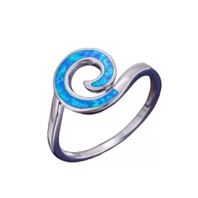 Rainbow Cloud Wave Blue White Fire Opal Ring - 925 Sterling Silver