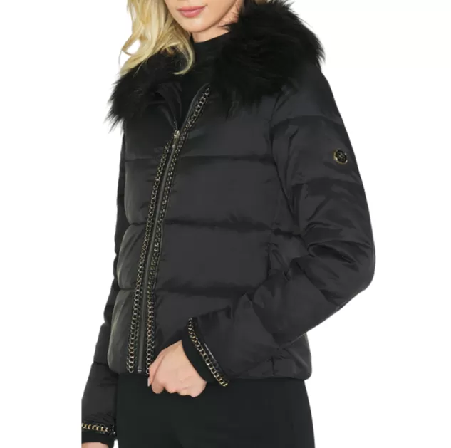 Relish MINAKO women's down jacket with faux fur collar and zip chain plus ribbed cuffs in black