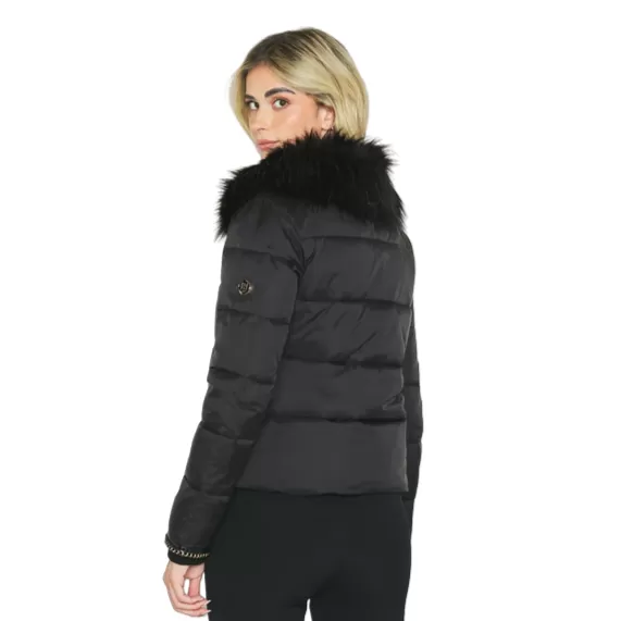 Relish MINAKO women's down jacket with faux fur collar and zip chain plus ribbed cuffs in black