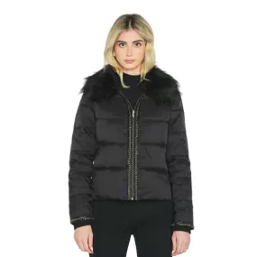 Relish MINAKO women's down jacket with faux fur collar and zip chain plus ribbed cuffs in black