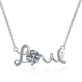 RSP-143 Sterling Silver Moissanite Letter Love Dainty Necklace