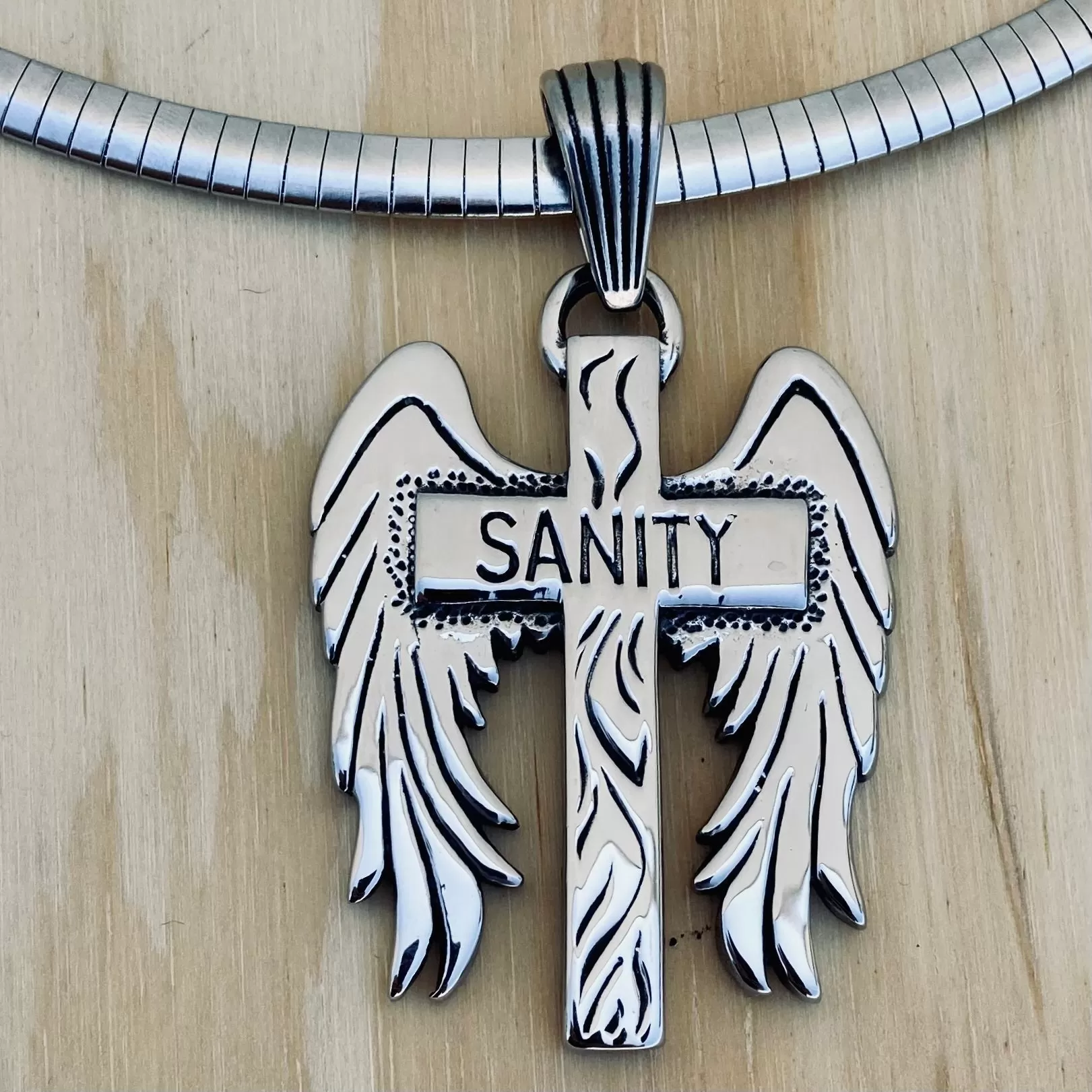 Sanity Wing Cross Pendant - Rope Necklace or Omega - SK2600