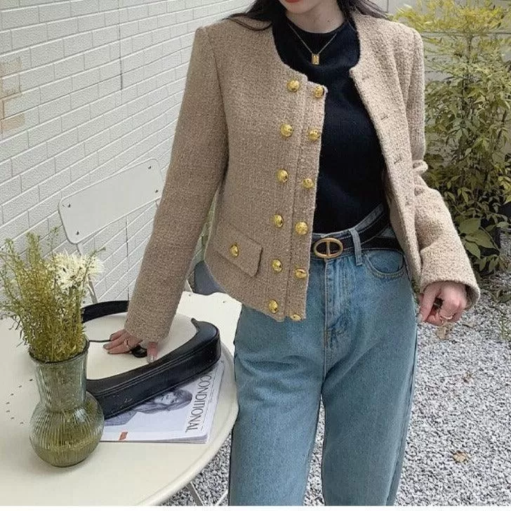 Short Double Breasted Tweed Jacket