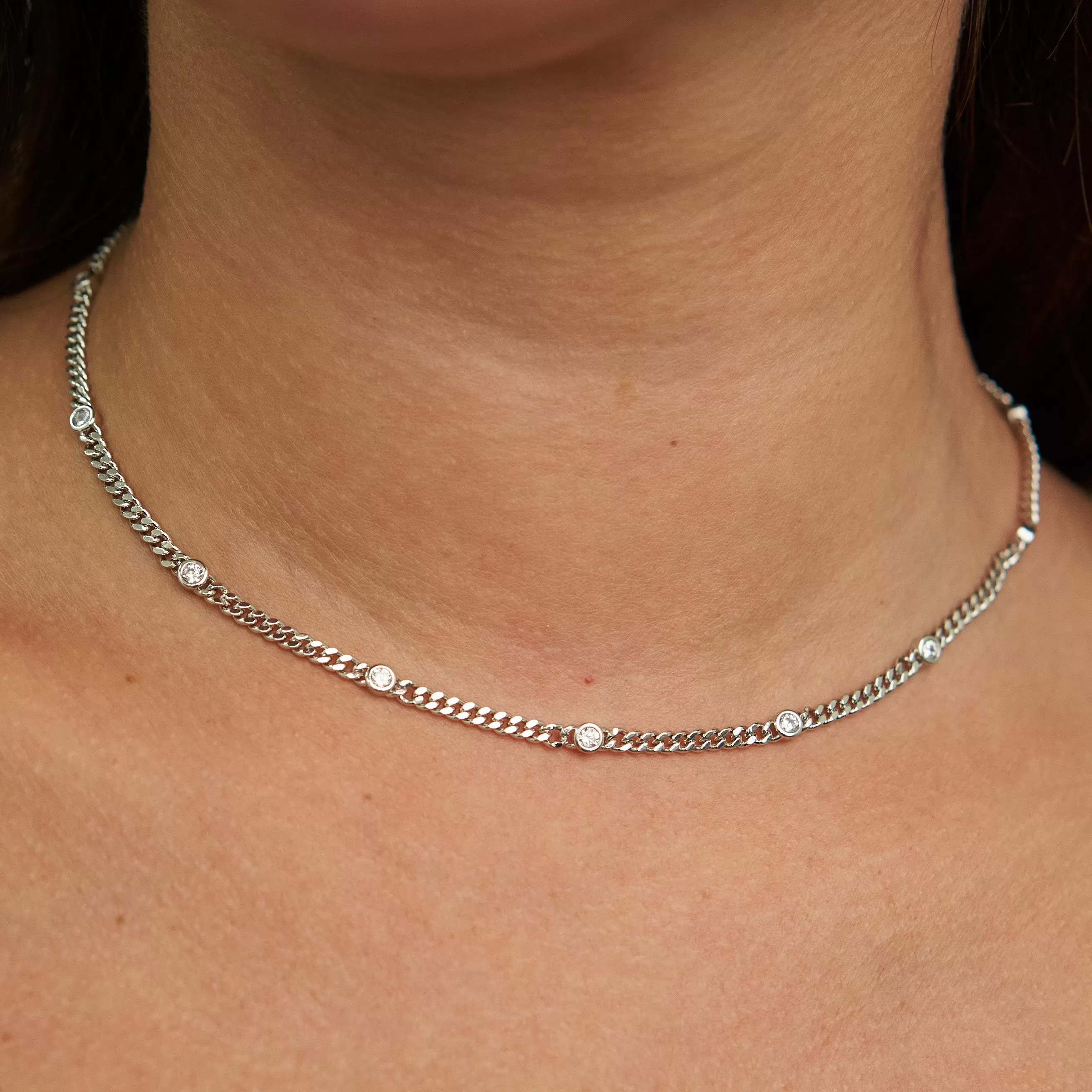 Silver CZ Dainty Choker