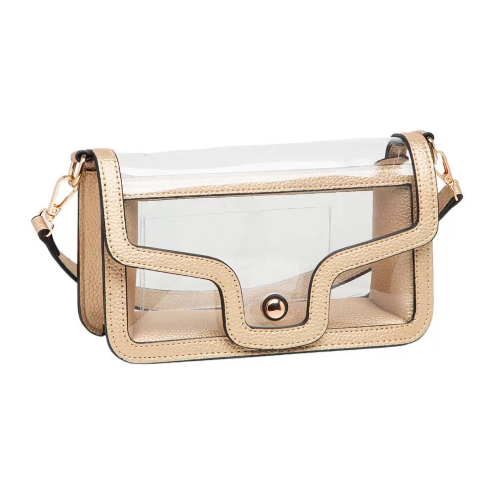 Solid Faux Leather Transparent Rectangle Shoulder Bag