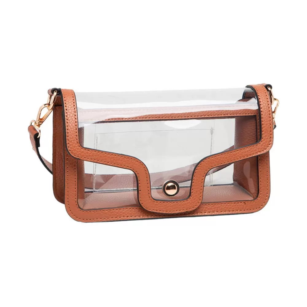 Solid Faux Leather Transparent Rectangle Shoulder Bag