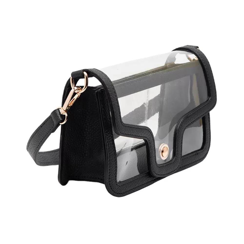 Solid Faux Leather Transparent Rectangle Shoulder Bag