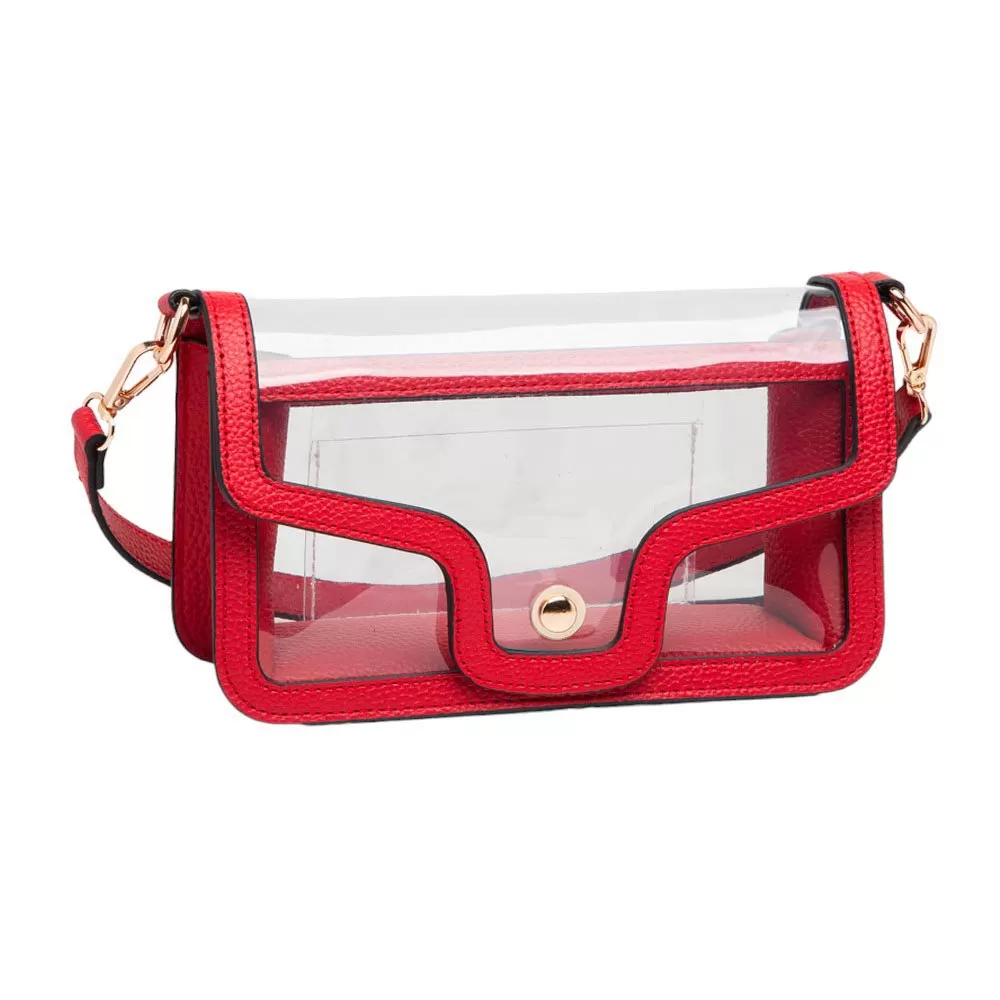 Solid Faux Leather Transparent Rectangle Shoulder Bag