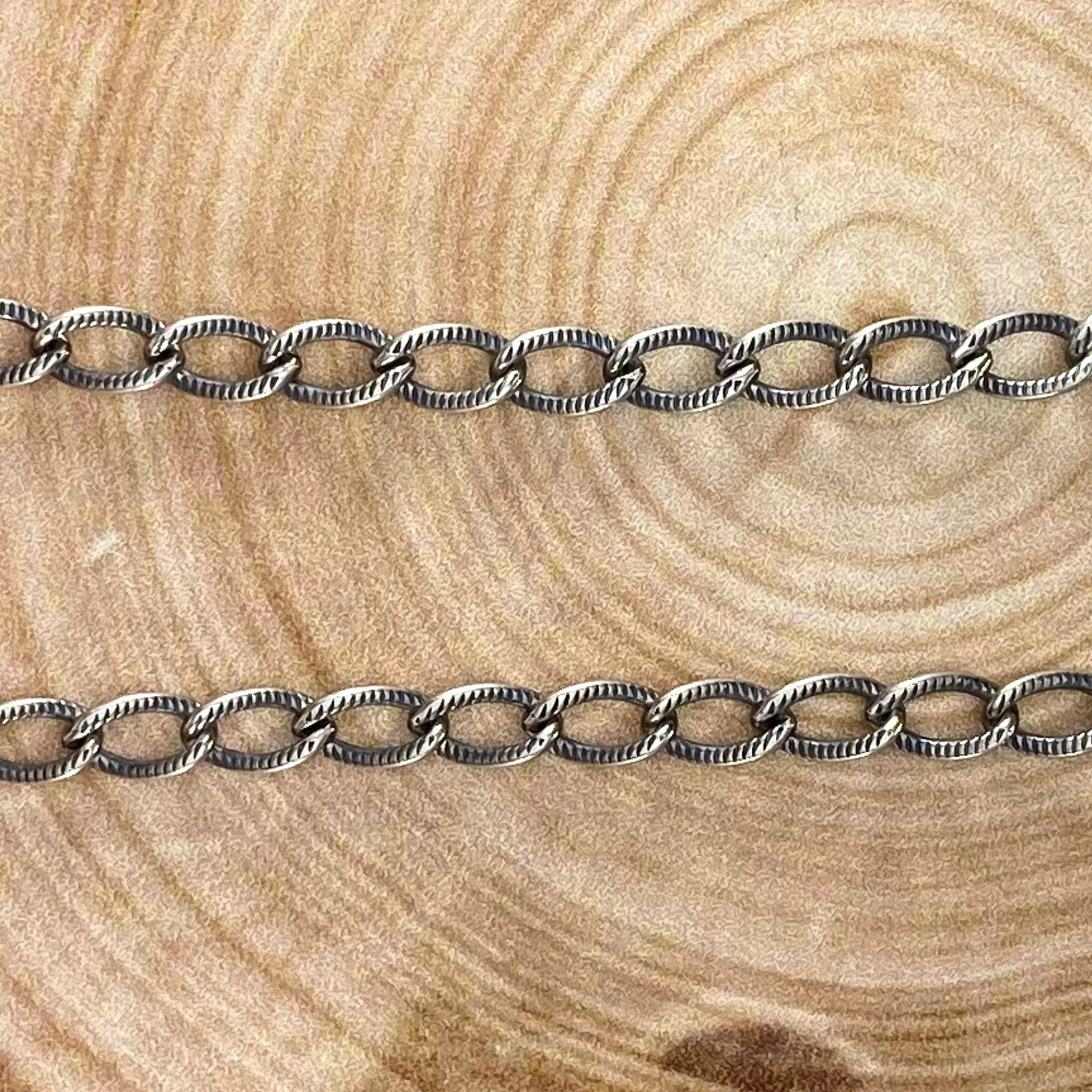 Solid Oxidized Sterling Silver Patterned Curb Chains