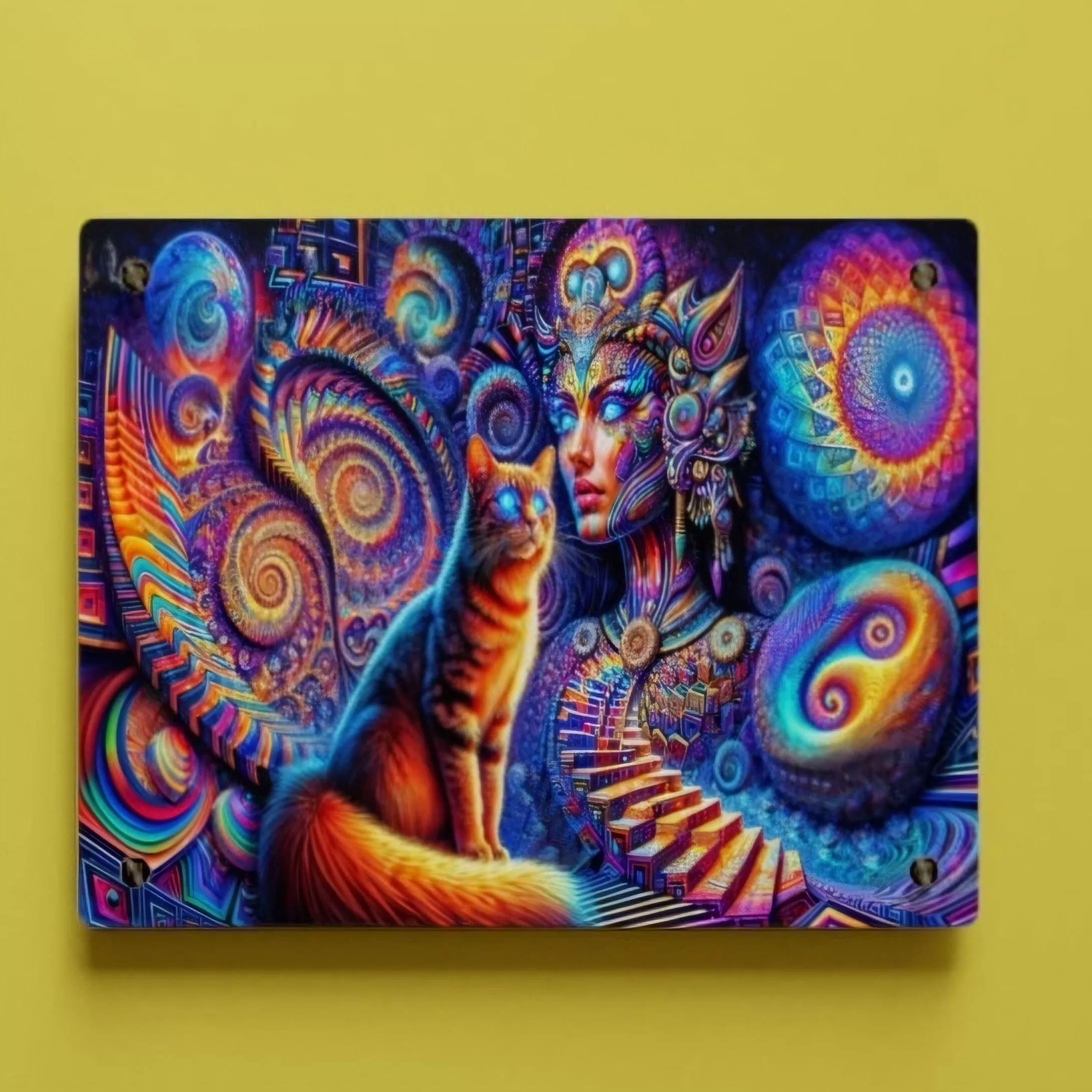 Some of The Things I Love Most : Kitty Cats and Beautiful Women and Optical Illusions and Fractals and Spirals, and ... Art Piece on Acrylic by Meta Zen