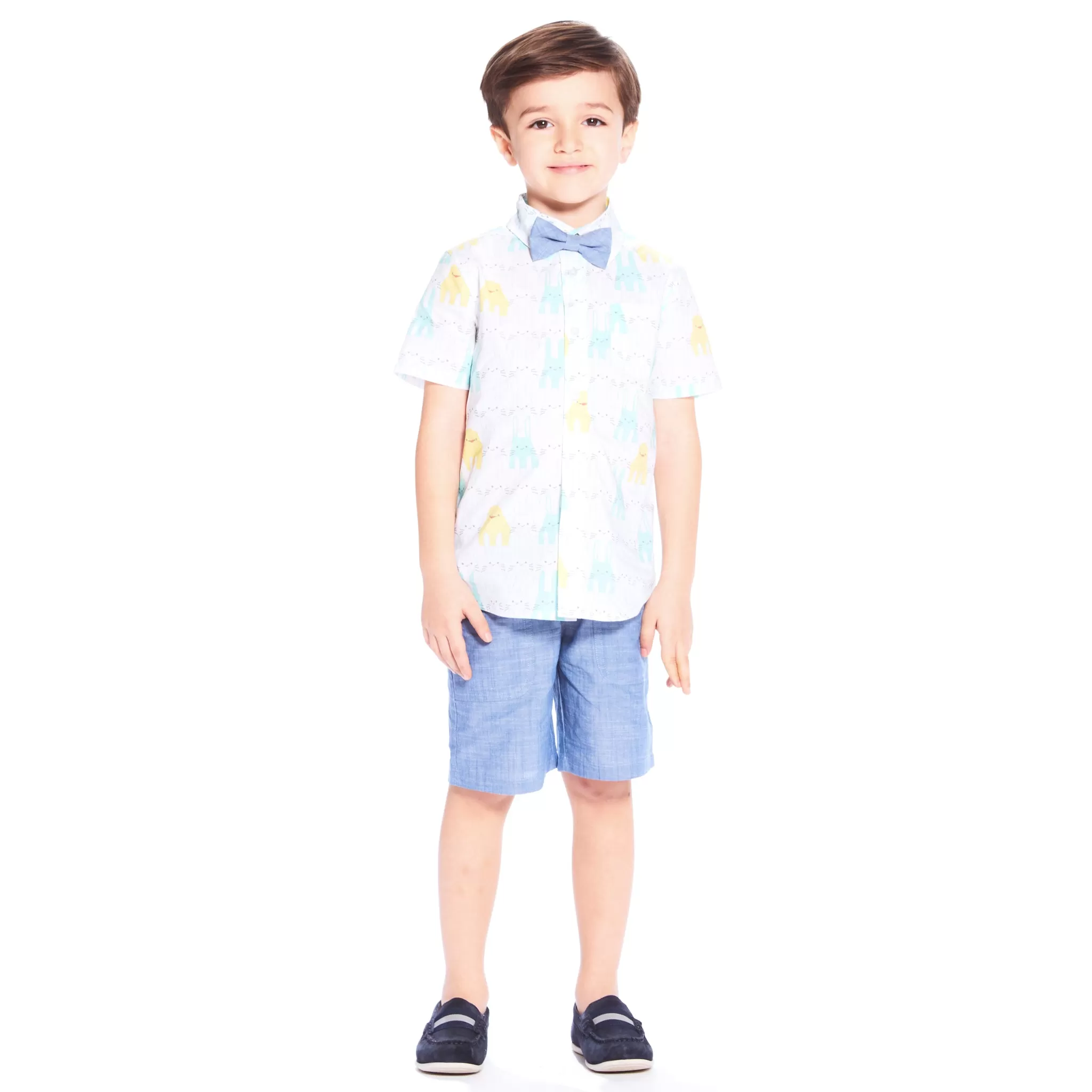 Spring Animals Print Button-Up & Short Set| Blue