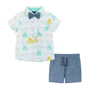 Spring Animals Print Button-Up & Short Set| Blue