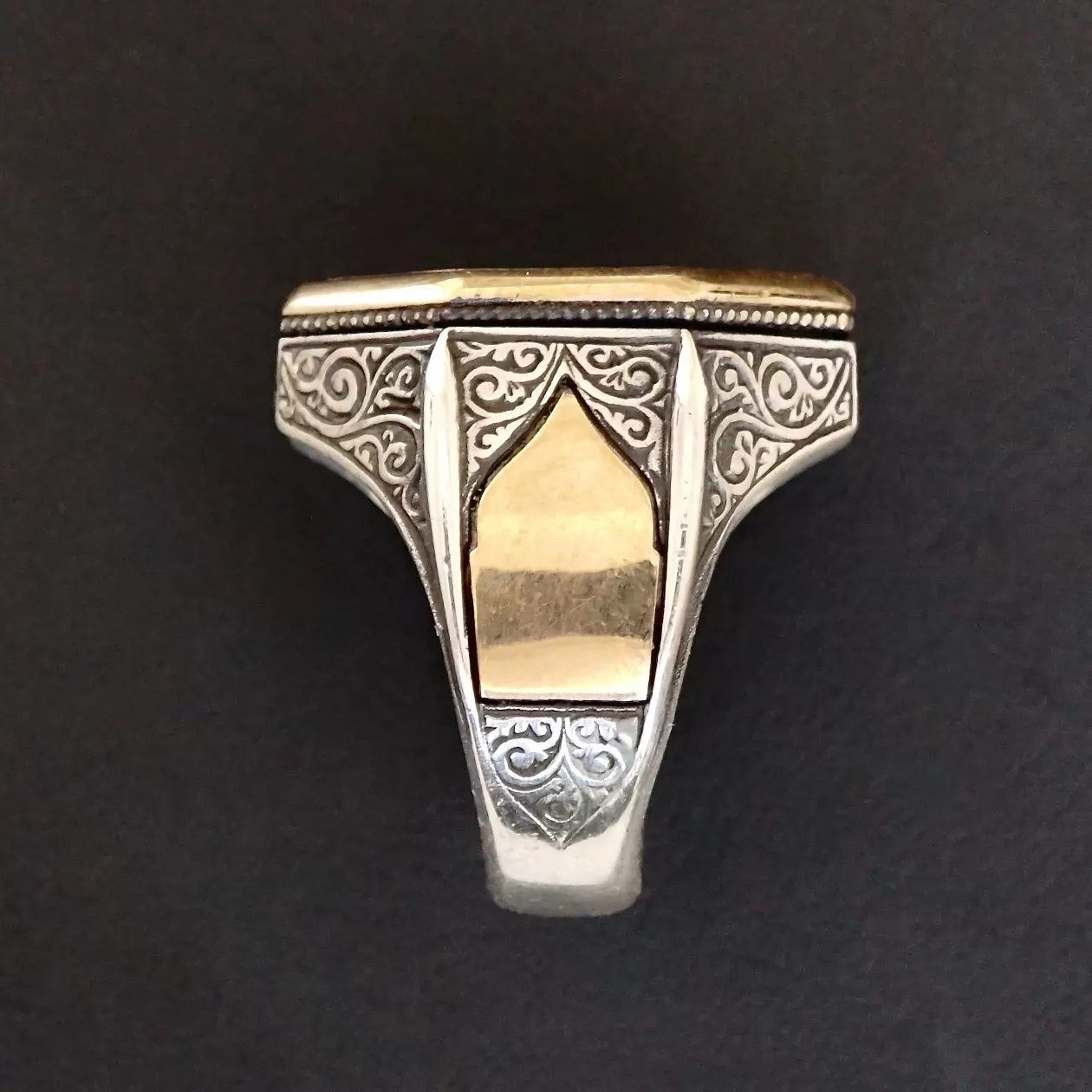 Sterling Silver Ring Crescent Star Engraved Turkish Ottoman Men's Jewelry