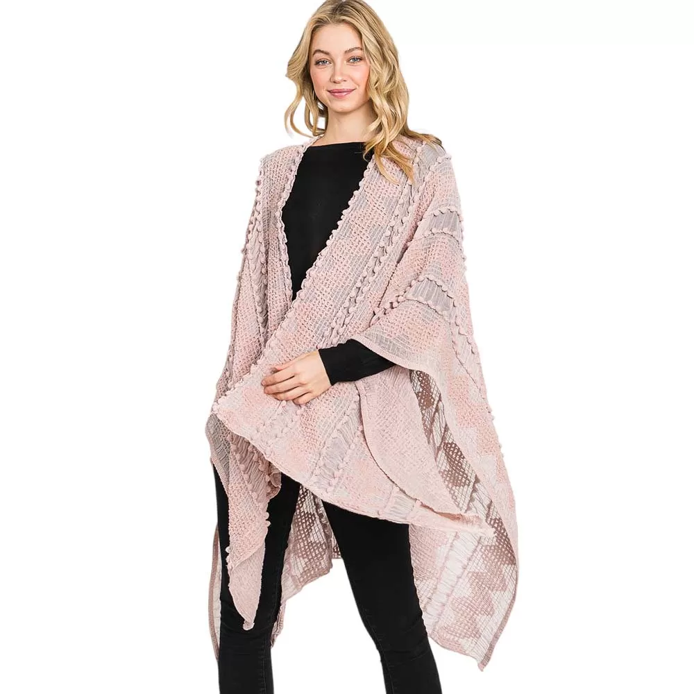 Tiny Pom Pom Embellished Crochet Ruana Poncho