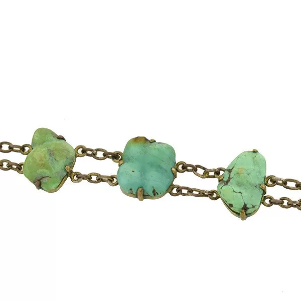 Vintage Chinese Brass & Natural Turquoise Nugget Link Bracelet