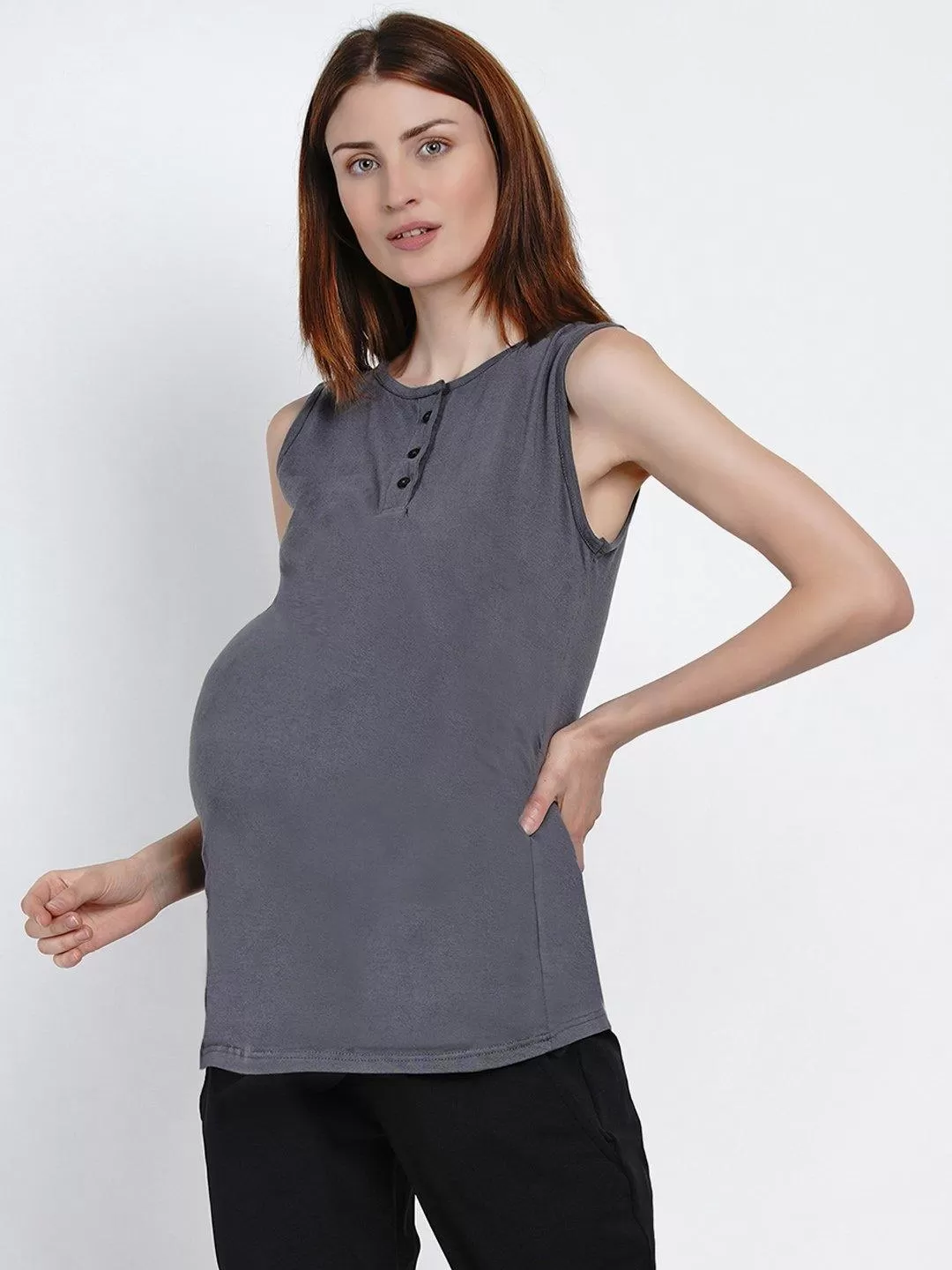 Women's Grey Cotton Maternity Yoga T-shirts