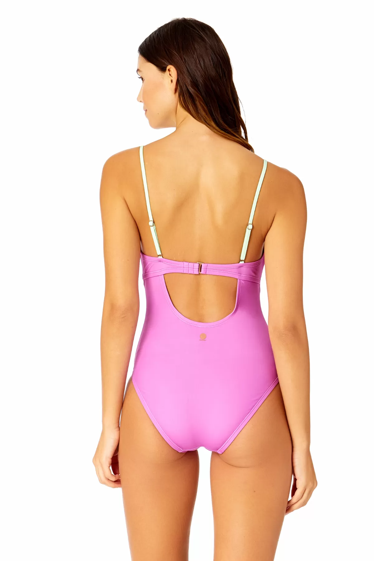 Women's Solid Piped Keyhole One Piece Swimsuit